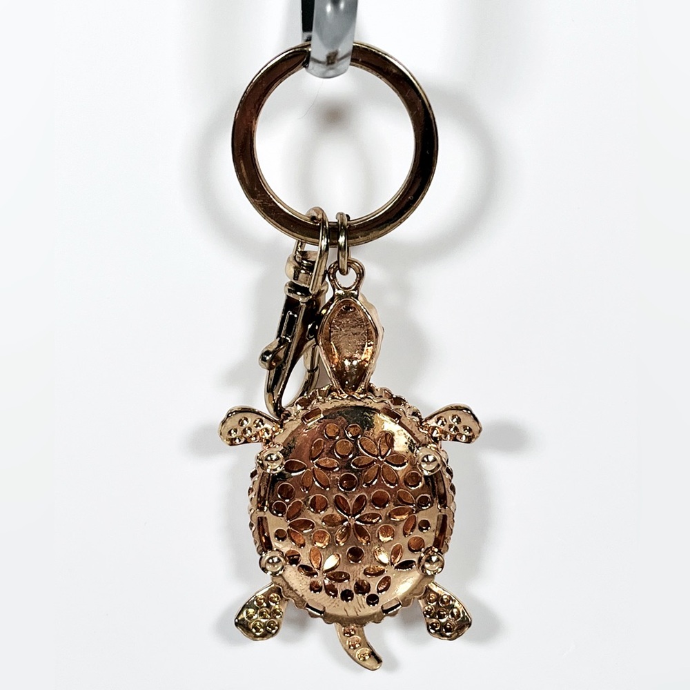 Gold Tone Pink Bling Turtle Bag Charm Keychain - Picture 2 of 4